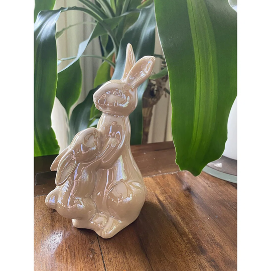 Syren Bunny Ornaments, Mother And Baby Rabbit Nursery Earthy Tones Décor, Mommy & Baby Rabbit Figurine