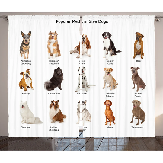 Group Different Puppy Breeds Family Type Species Dalmatian Husky Bulldog Image Print 2 Piece Room Darkening Curtain Set