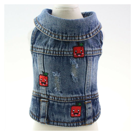 Benobby Kids - Pet dog clothes Bichon Teddy pit bull scratching fruit embroidered denim vest spring, summer, autumn and winter new clothes, (m) size