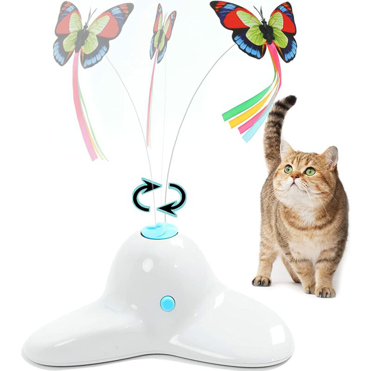 Indoor Interactive Cat Toy with 360° Rotating Butterfly (White)