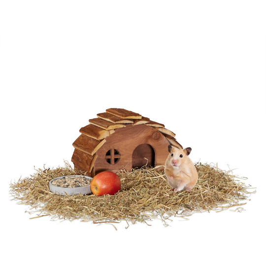 Relaxdays - Wooden Hamster House, Round Den, Rodent Hideout, Accessory for Small Pets' Habitat, 17 x 25 x 15 cm, Natural