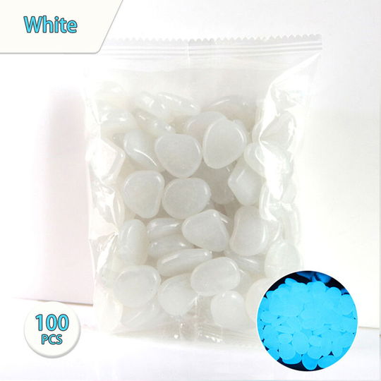 100PCS Glowing Stones For Decorations Fish Tank Aquarium Luminous Stone Indoor Outdoor Zen Garden Stones Rocks Glow in the Dark Pebbles, White - White