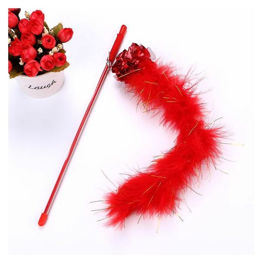Cat Toys Random Color Make Black Color Pole Feather Cat Stick Like Birds With Small Bell Natural 1 Pcs Cat Toys (Red)