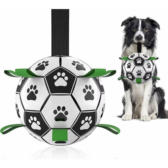 Dog toy soccer ball with retaining tabs, interactive dog toy tug of war, durable dog balls for dogs