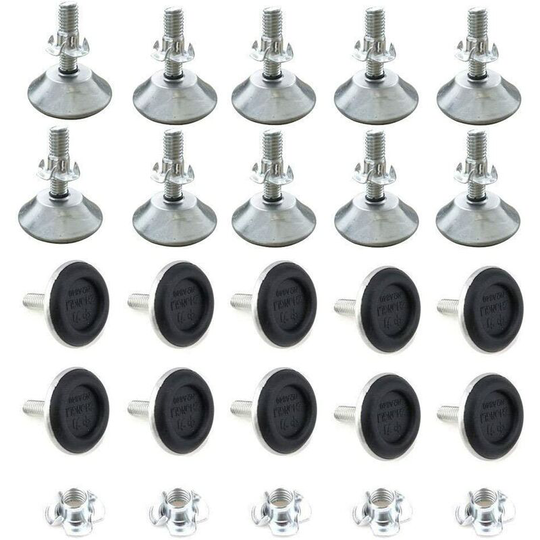 Medium Duty Furniture Levelers, 10 Packs M8 Adjustable Leveling Glides Foot with T-Nut Pronged, M8 x 40 x 30mm - Silver - Norcks