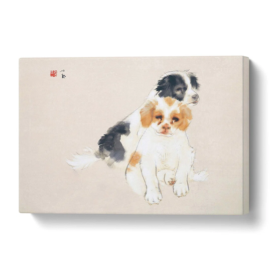 'Two Puppies' by Takeuchi Seiho - Wrapped Canvas Painting Print