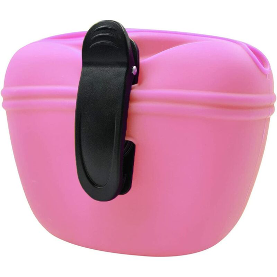 Gift - Silicone Dog Treat Bag with Clip - Portable Dog Food Container for Training - Magnetic Closure - Pink