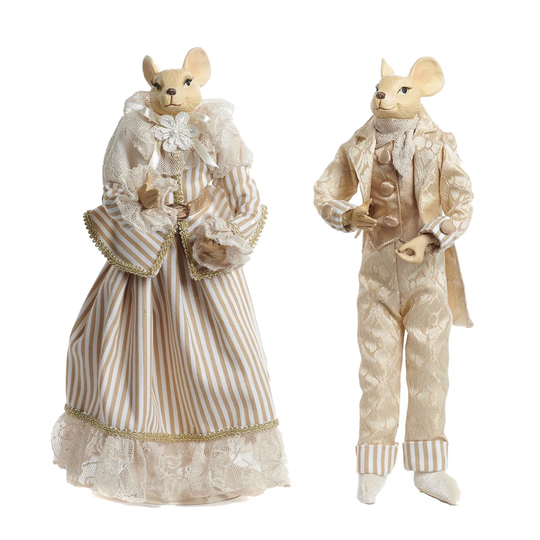 2 Piece Lady and Gentleman Mouse Figurine Set