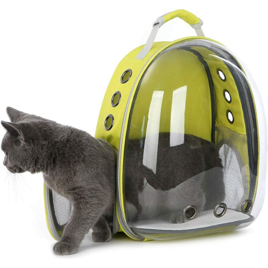 Litzee - Pet Carrier Transparent Backpack Dog and Cat Outdoor Carrier Breathable Capsule Design 180 Degree Tours for Pets - Yellow