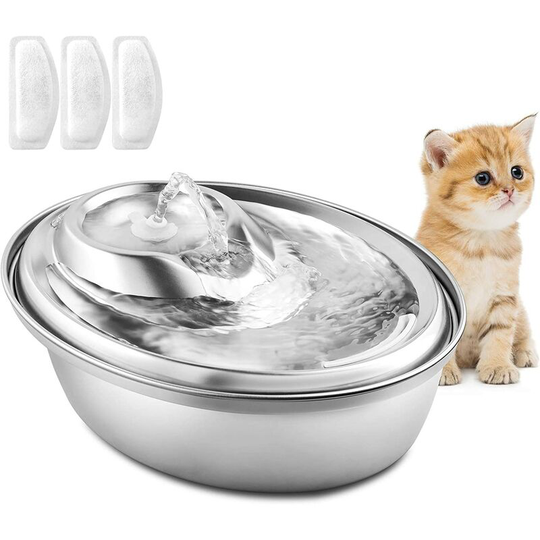 Cat Water Fountain, Stainless Steel Dog and Cat Water Fountain, 2L Ultra Quiet Dog Water Fountain, Cat Water Dispenser with 3 Filters Cat Water