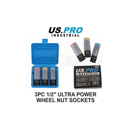 1/2' dr Alloy Wheel Deep Impact Socket Set 17, 19, 21mm 3466 - Us Pro Industrial
