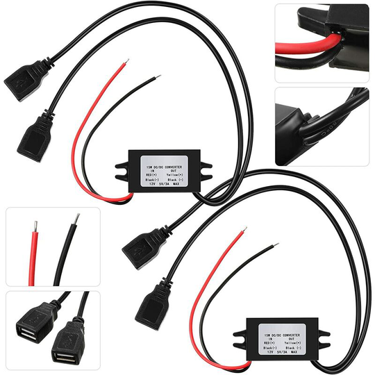Monly - 2pcs dc Converter 12V to 5V 3A 15W dc Buck Converter Module, Car Power Converter Reduced Voltage Regulator dc to dc