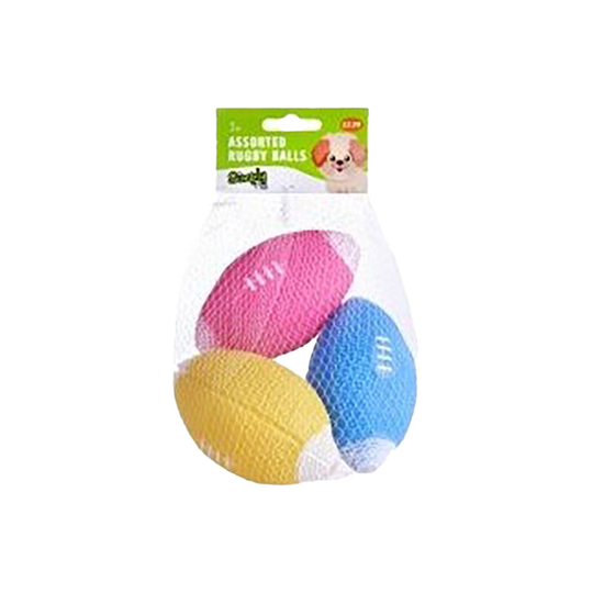 Rugby Dog Toy (Pack of 3) (One Size) (Yellow/Pink/Blue) - Yellow/Pink/Blue - Zhejiang