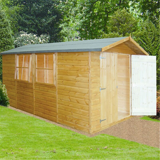 13 x 7 (4.03m x 1.98m) - Tongue & Groove Pressure Treated - Apex Shed - 3 Windows - Double Doors - 12mm T&g Floor