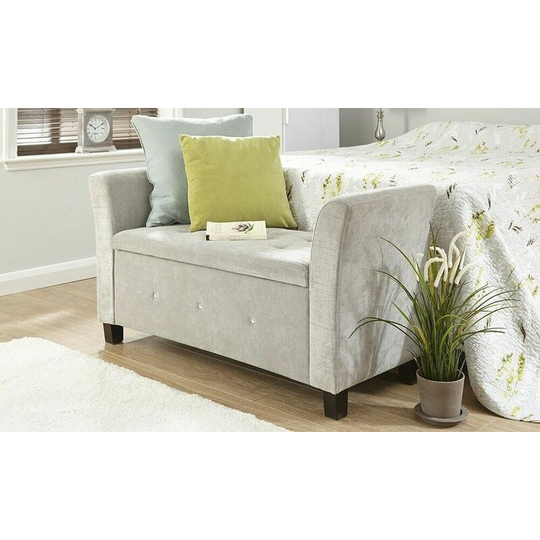 Window Storage Seat Silver Chenille Fabric Ottoman Bedding Blanket Box - Verona