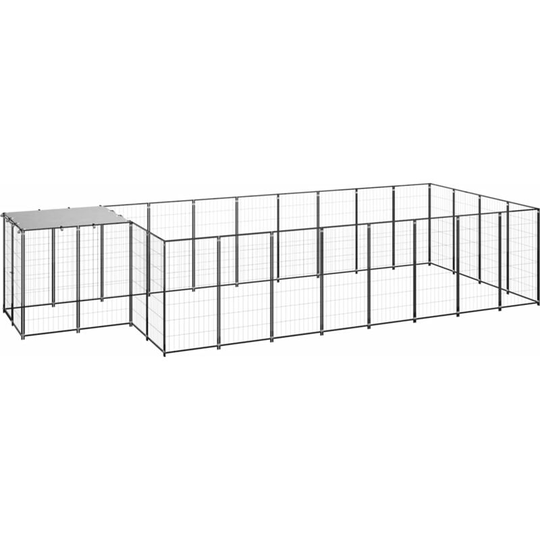 Dog Kennel Black 10.89 m² Steel Vidaxl Black