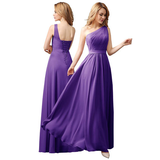 (Cadbury purple, 20) one strap Long Chiffon Lace Evening Formal Party Ball Gown Prom Bridesmaid Dress Size 8-24