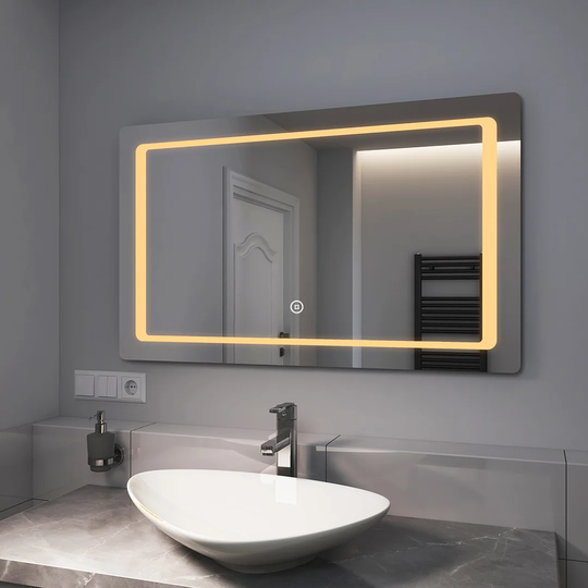 Bathroom Mirror With Lighting, Wall Mirror 100X60 Cm Led Bathroom Mirror With Touch, 3 Light Color 3000-6400K Bathroom Mirror With Light IP44 Energy S