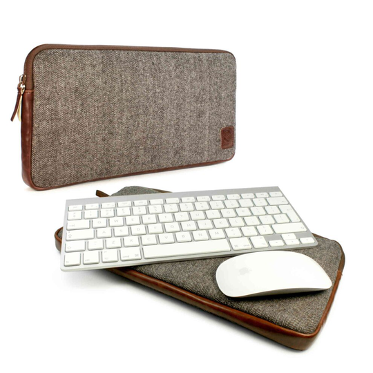 TUFF LUV Tweed Travel Case for Apple Bluetooth Magic Mouse and Keyboard -Brown