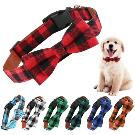 Dog collar with bow tie - Dog collar with adjustable bow tie (Rot Schwarz-L), Red Black