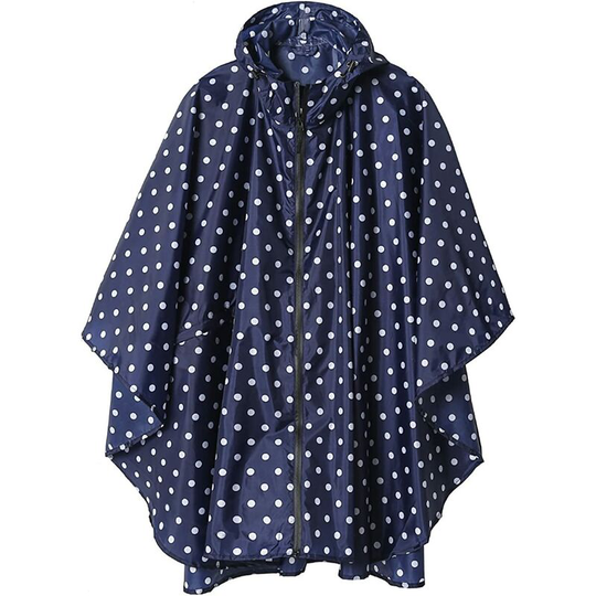 Rain Poncho Jacket Coat Hooded for Adults with Pockets, L (Blue Point)