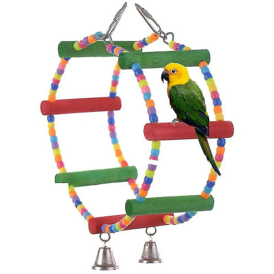 Deckon - colorful Bird Parrot Ladder Wood Toys Climbing Toy With Bell