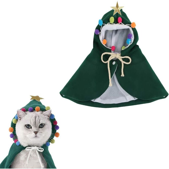 Christmas Cat Costume, RosyFate Christmas Costume for Dog and Cat, Christmas Dog Clothes, Christmas Cat Cape(M)