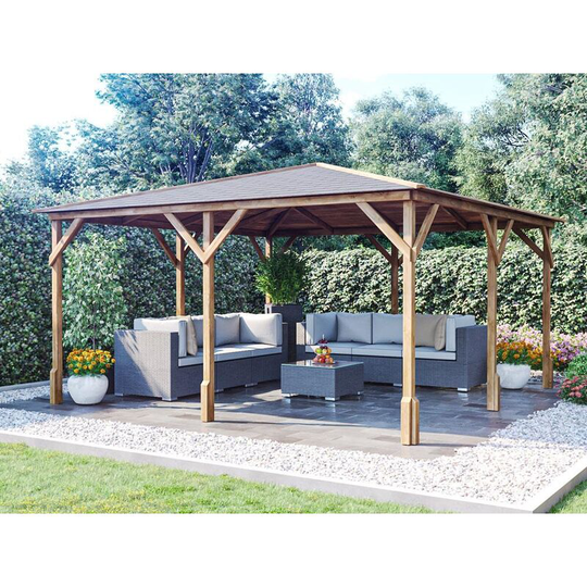 Wooden Gazebo Utopia 400 4m x 4m - Heavy Duty Garden Shelter Pressure Treated and Roof Shingles