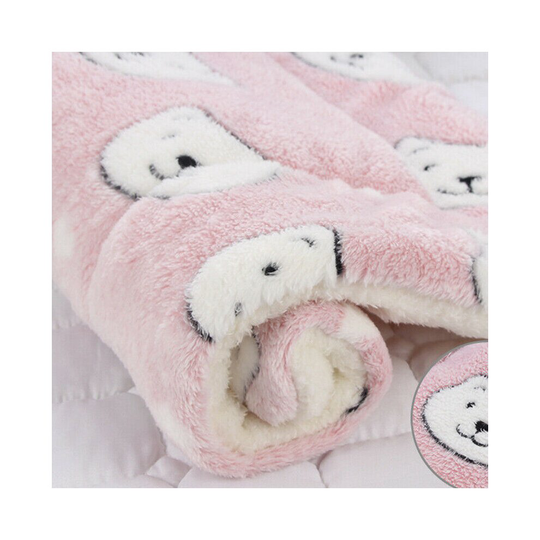 (Pink Bear, 69*52cm) Puppy Pet Home Blanket Cat Dog Bed Mattress Kennel Large Soft Warmer Crate Mat