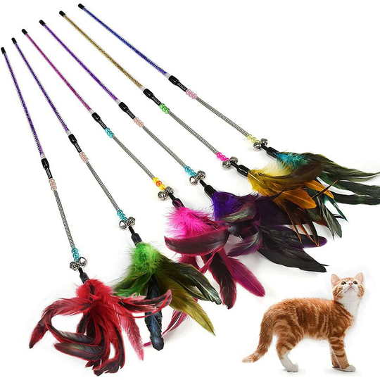 Cat Toys with Feathers and Cat Wand Feather Shaped Cat Toy (Pack of 6)
