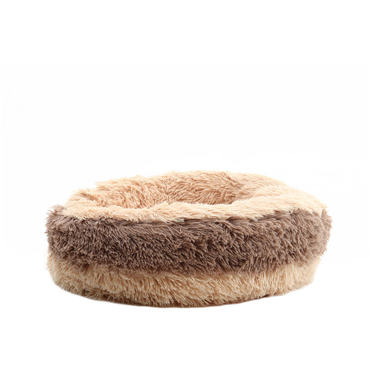 Round Fluffy Faux Fur Plush Pet Dog Cat Cushion Bed, Brown 60CM - Livingandhome