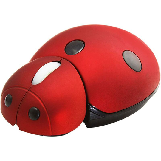 Ladybug Shaped Wireless Mouse Cute Mini Portable Travel Animal Mice 3000DPI Optical Small Wireless Mice for School Kids Children Gift (Red)