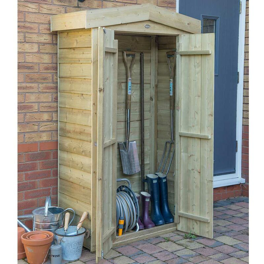 Wooden Pressure Treated Apex Tall Garden, Patio Store, Shed Double Doors - Forest