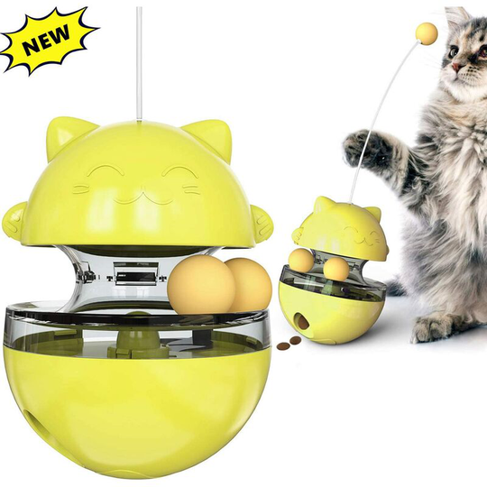 Cat Cup Toy 4 in 1 Interactive Cat Toys Dog Toy Ball Food Dispenser Toy Ball Slow Feeder for All Cat Dog Educational Toys Training (Yellow-2)