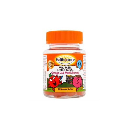 Haliborange Mr Men Little Miss Omega-3 and Multivitamins. 30 Orange Softies.