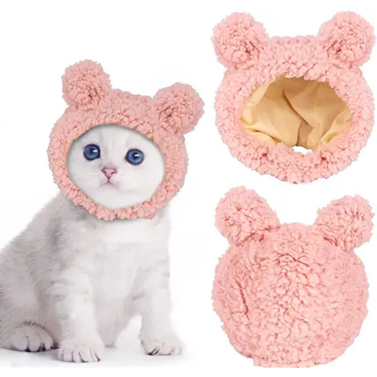 Cute Cat Costume Warm Bear Hat For Cat Adjustable Soft Small Pet Hats Bear Hat For Cat Puppy Dog Suitable For 4.5-7.5kg