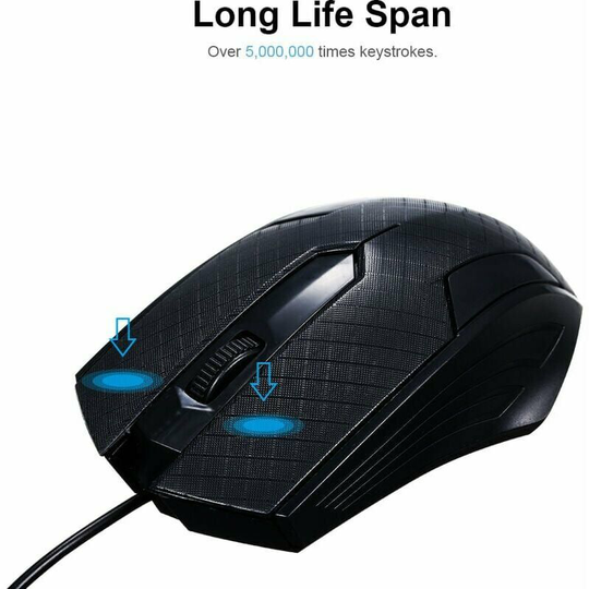 Other Home Automation Accessory usb 3 Button Optical Wired Mouse with 1.1m Cord Compatible with Windows 7/8/10/XP MacOS, Model: Black