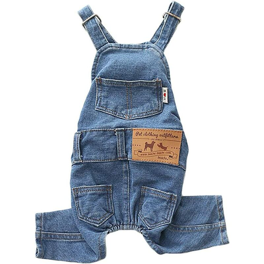 Dog Denim Jumpsuit Costumes Cat Pet Jean Overalls Clothes For Yorkie Bulldog (L, Blue)
