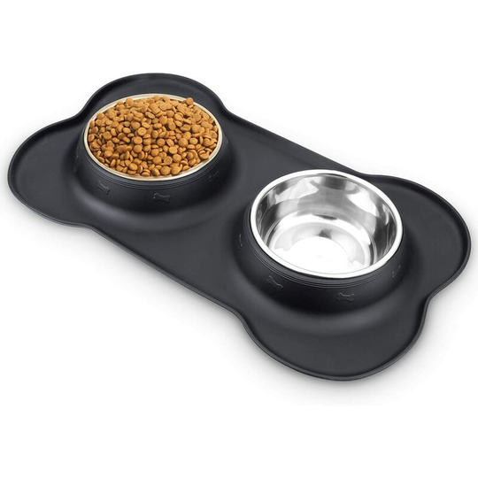 Perle Rare - Dog Food Bowls Stainless Steel Pet Bowls & Dog Water Bowls with No-Spill, Feeder Bowls with Dog Bowl Mat for Small Medium Large Size