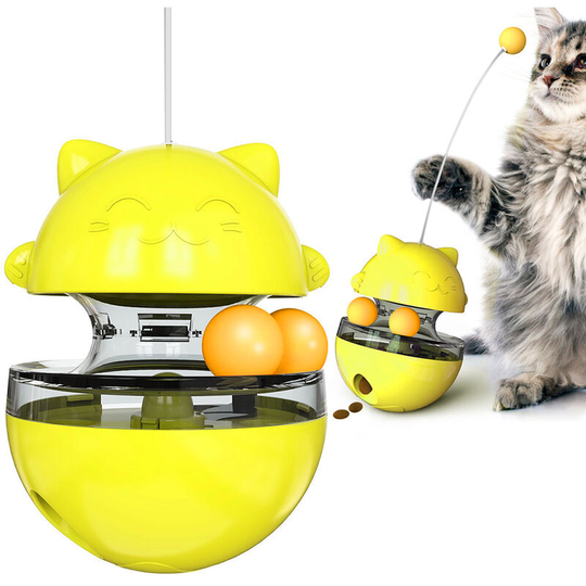 Cat Food Dispensing Ball Cat Tracks Tumbler Treat Ball Cat Feeder Circle Track with Moving Balls for Cat Pet,model:Yellow - model:Yellow