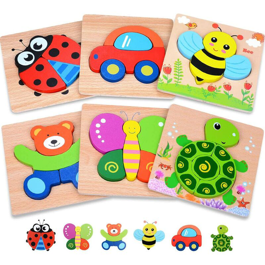 Ilovemilan - Playtime Toddler Wooden Puzzles Set of 6: Early Developmental stem Toy for Babies Aged 1-3 Years; Each Puzzle Contains 4-5 Pieces