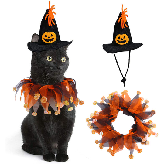 Pet Halloween Costume, Cat Halloween Costume, Dog Halloween Costumes, Cat Set Halloween Hat, Witch Set, Scarf, Wizard Hat 2 Piece Set