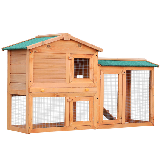 PawHut Wood Rabbit Hutch Pet House Water-Resistant w/ Ramp