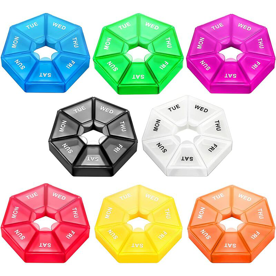 8 Pieces Pill Organizer Box 7 Sides Portable Vitamin Holder Box Pill Organizer Medicine Planner (8 Colors)