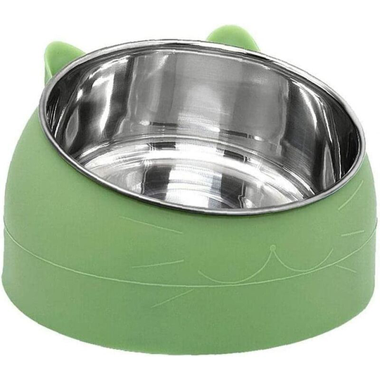 Pet Bowl Kitten Cat Bowl Oblique Mouth Stainless Steel Bowl Food Feeder Water 15 Degree Tilt Animals 200ml Green