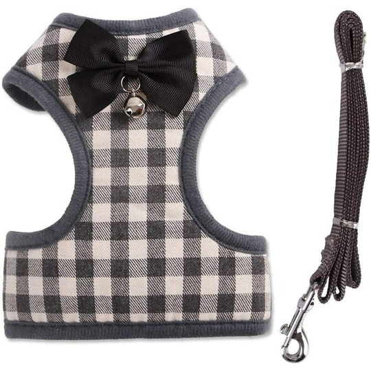Pet Harness + Pet Leash - Classic Plaid Kitty Lead Rope Puppy Harness Set for Small Dogs Large Cats (l, Gray Plaid)
