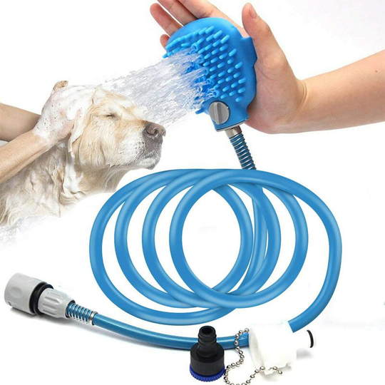 2 in 1 Dog Shower Pet Shower Head with Brush for Dog Cat Grooming Brushes Massage for Large Medium Small Pet Outdoor Bath (2.5 m, Blue)