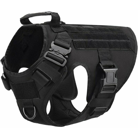Monly - Tactical Dog Harness Vests Elastic Strain Relief Military Working Dog Ring with Metal Handle and Buckles for Hiking, Hunting (Black, m)