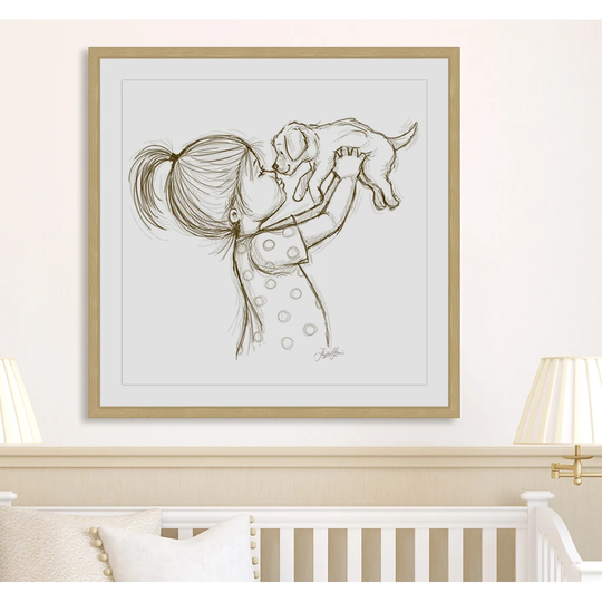 Betts Girl Loves Puppy by Phyllis Harris Framed Graphic Art
