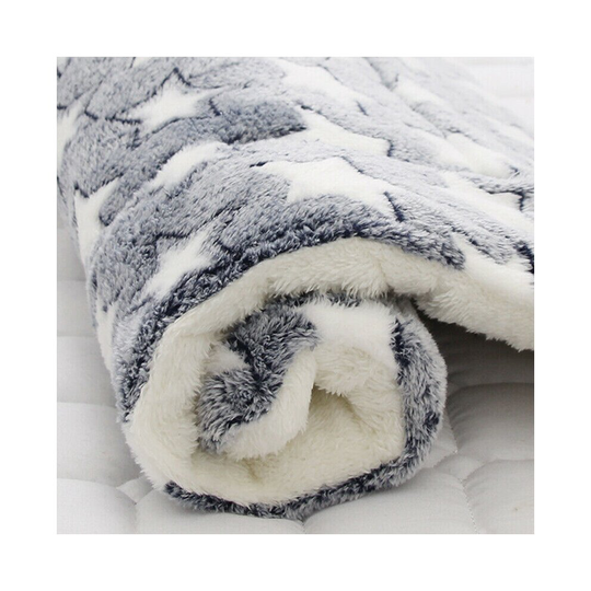 (Blue/White Star, 61*41cm) SOFT PLUSH PAW PRINT PET DOG PUPPY CAT BLANKET CAT BED MAT COMFY